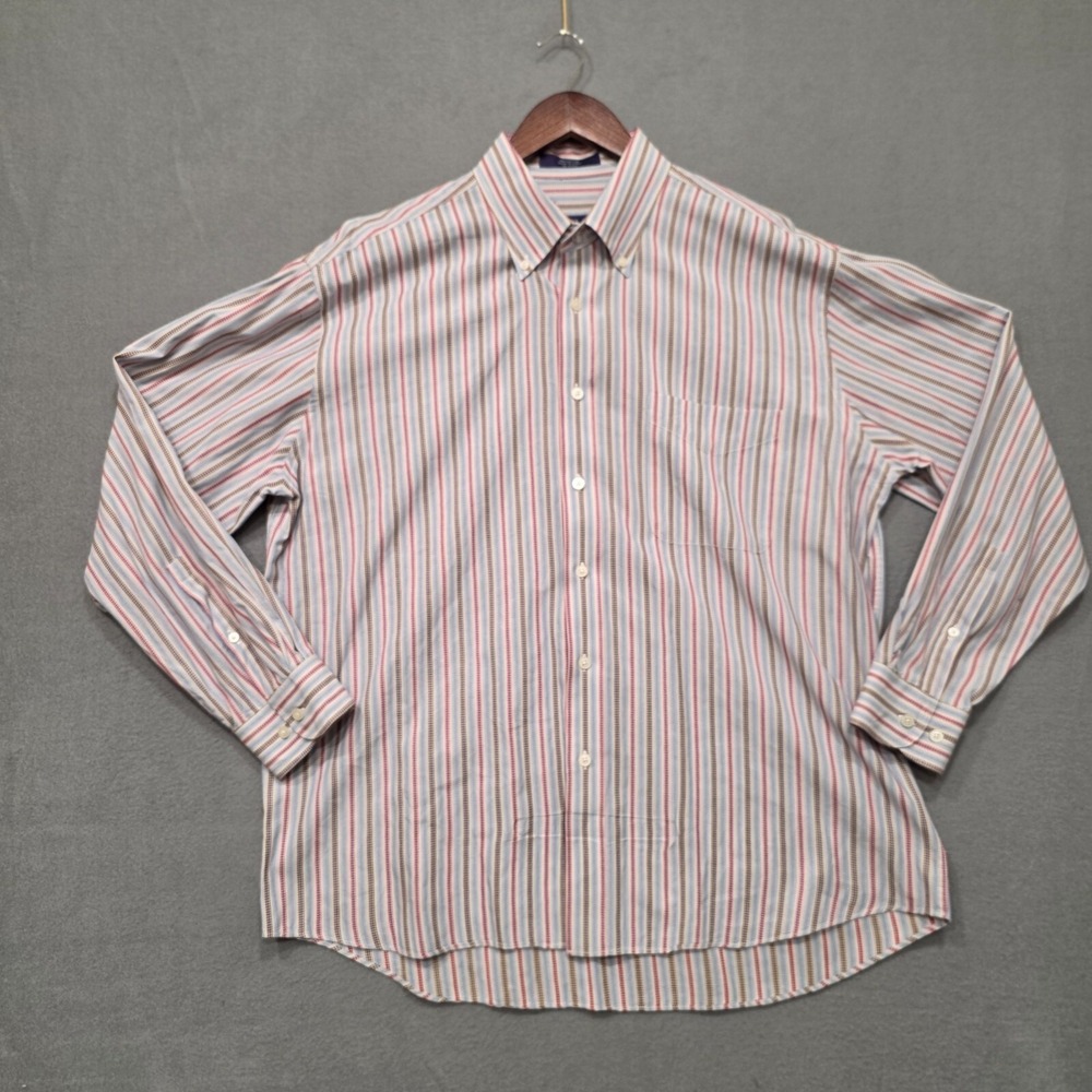 Alan Flusser Mens Multicored Striped Long Sleeve Button Up Shirt Size XL